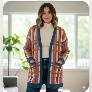 36Point5 Vibrant Plaid Open-Front Cardigan